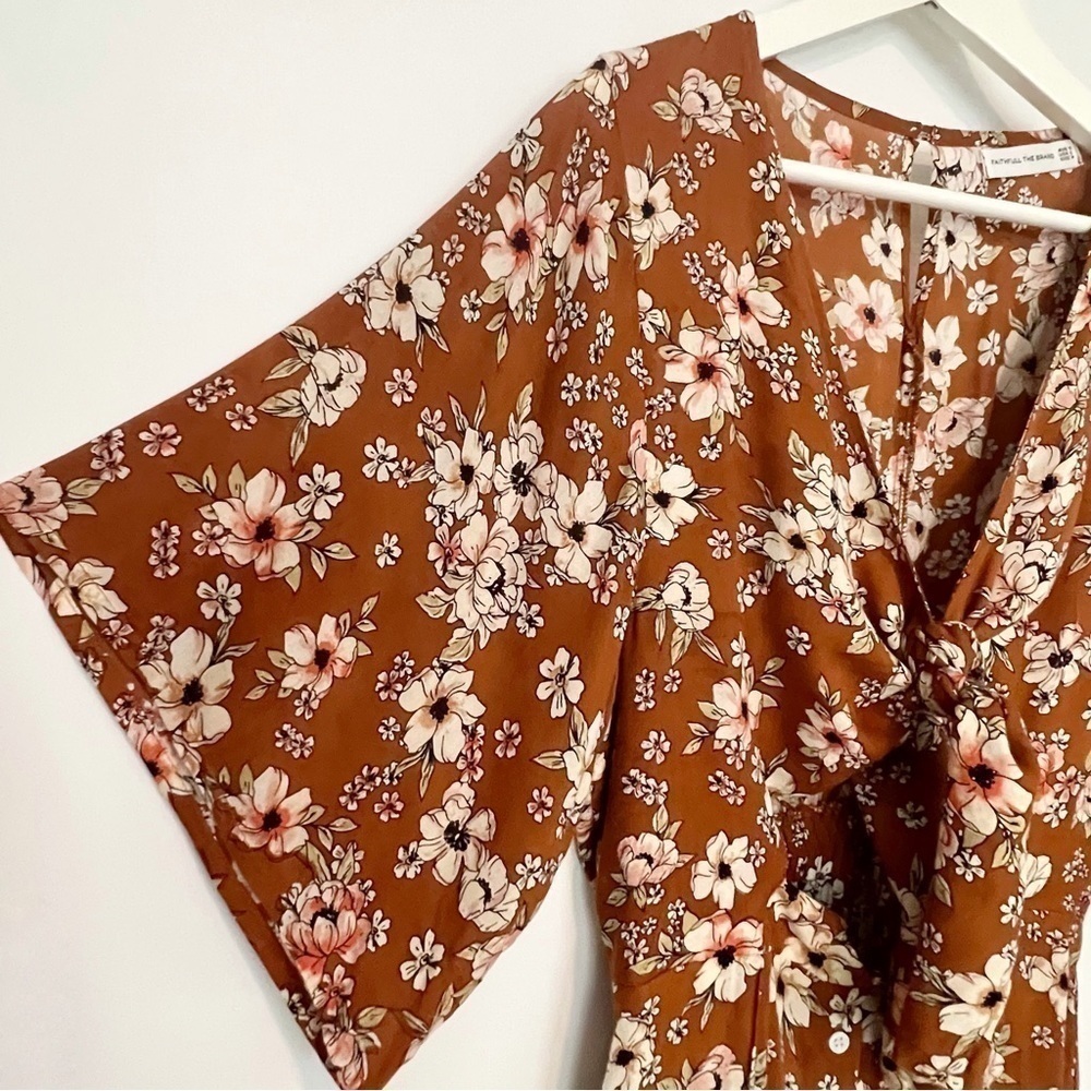 Faithfull The Brand Vinci Mini Dress Brown Floral Tie Front Size 6 - Picture 4 of 9